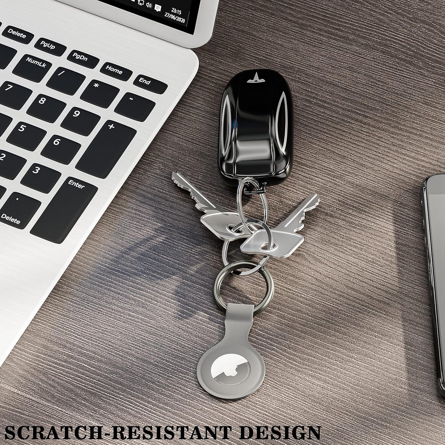 2 Pack Airtag Case, Shock Resistant Silicone Protective Case Cover for Airtag Key Finder Phone Finder with Keychain Carabiner (Grey and Black)