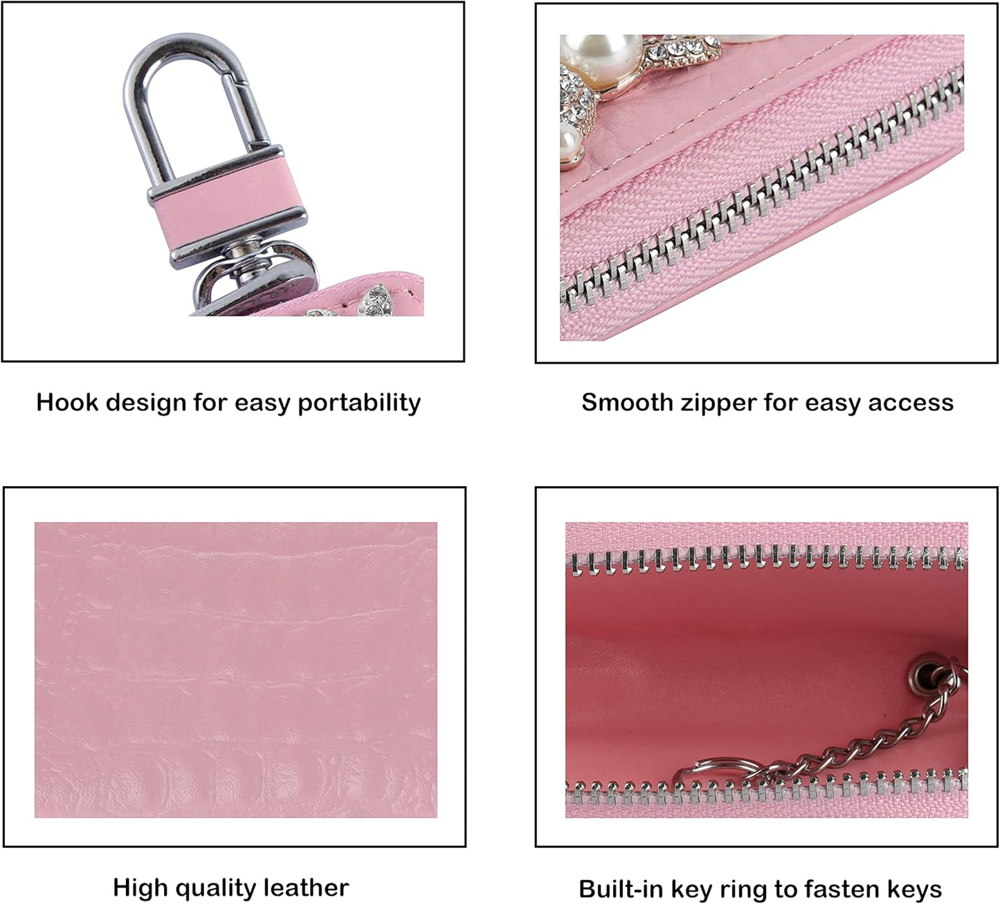 Car Key Case Holder Key Fob Protector Leather Car Smart Key Chain Holder Keyring Zipper Bag Key Fob Cover Case