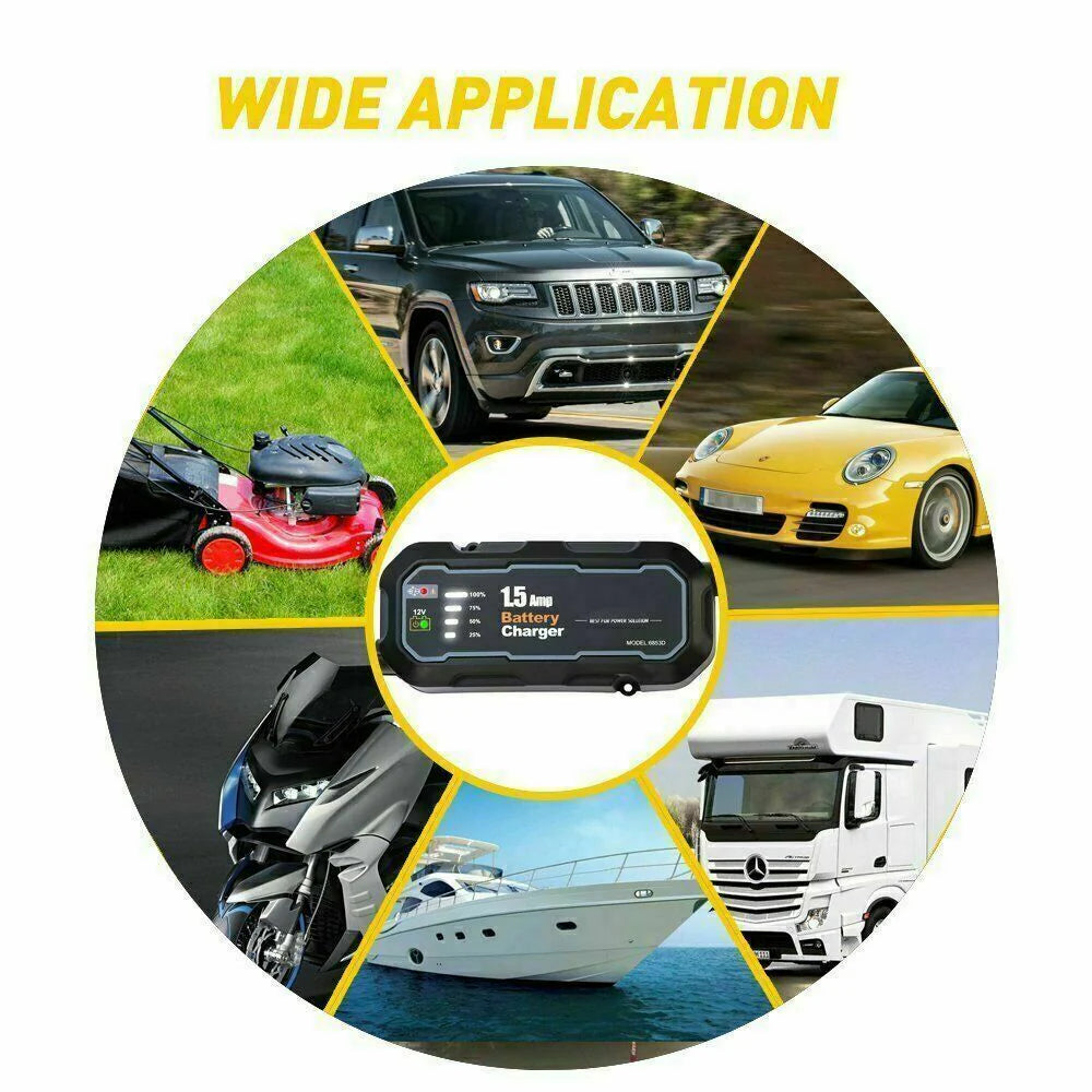 1500mAh Smart Automatic 12V Car Battery Charger - Portable Trickle Maintainer for Effortless Charging