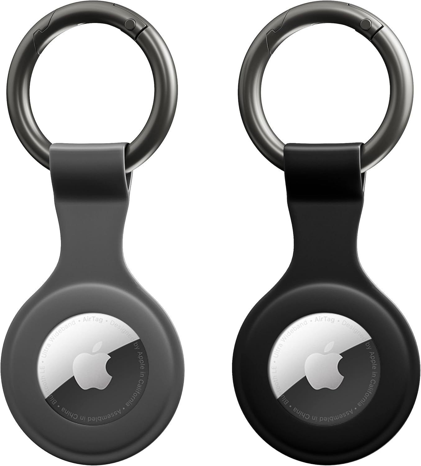 2 Pack Airtag Case, Shock Resistant Silicone Protective Case Cover for Airtag Key Finder Phone Finder with Keychain Carabiner (Grey and Black)