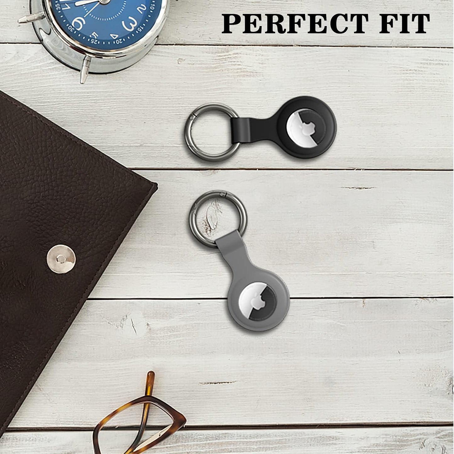2 Pack Airtag Case, Shock Resistant Silicone Protective Case Cover for Airtag Key Finder Phone Finder with Keychain Carabiner (Grey and Black)