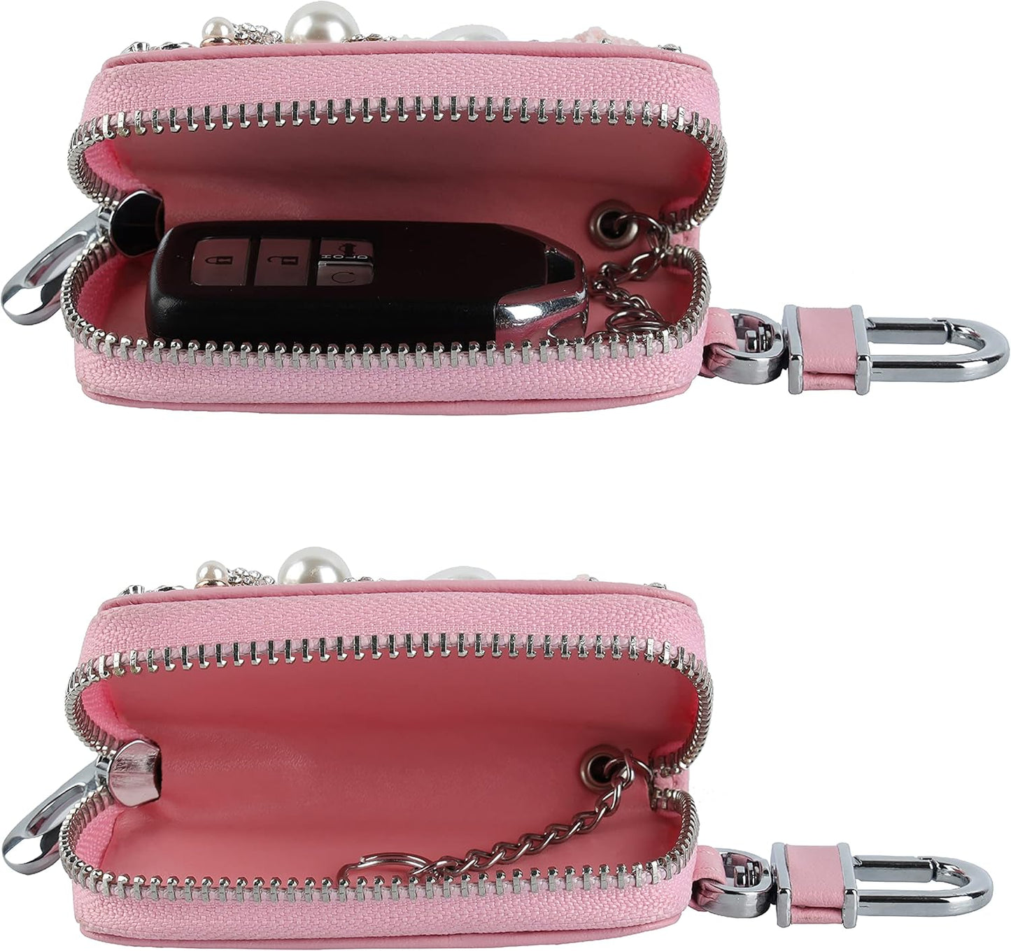 Car Key Case Holder Key Fob Protector Leather Car Smart Key Chain Holder Keyring Zipper Bag Key Fob Cover Case