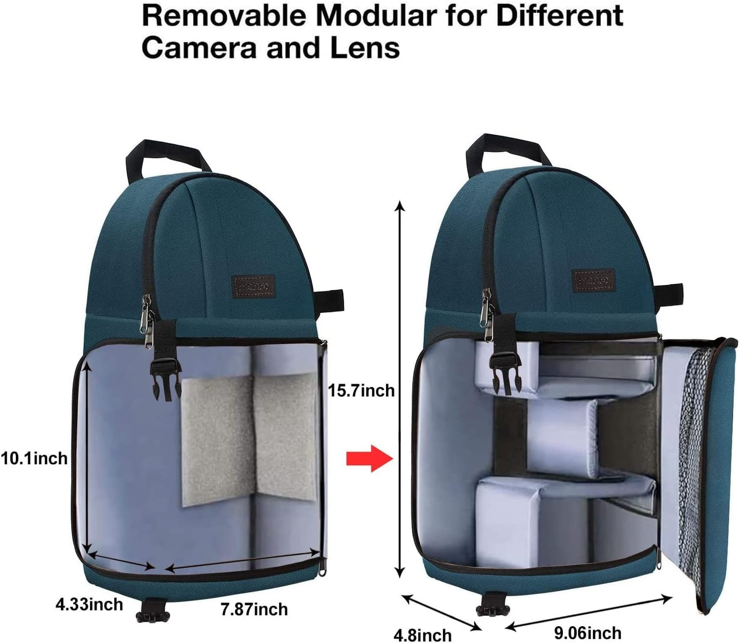Camera Sling Bag, Dslr/Slr/Mirrorless Camera Backpack Case Shockproof Photography Backpack with Tripod Holder & Removable Modular Inserts Compatible with Canon/Nikon/Sony/Fuji