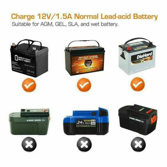 1500mAh Smart Automatic 12V Car Battery Charger - Portable Trickle Maintainer for Effortless Charging