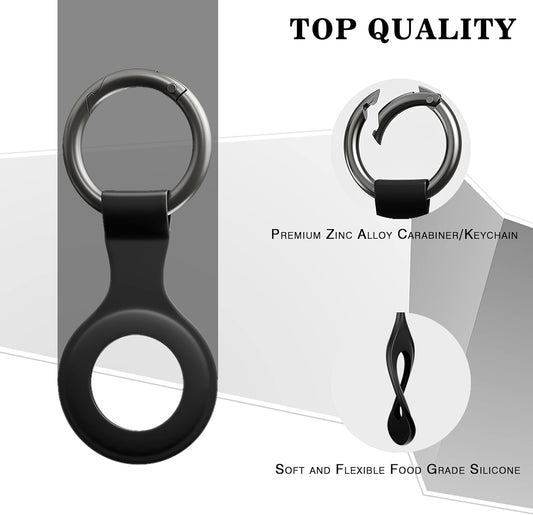2 Pack Airtag Case, Shock Resistant Silicone Protective Case Cover for Airtag Key Finder Phone Finder with Keychain Carabiner (Grey and Black)