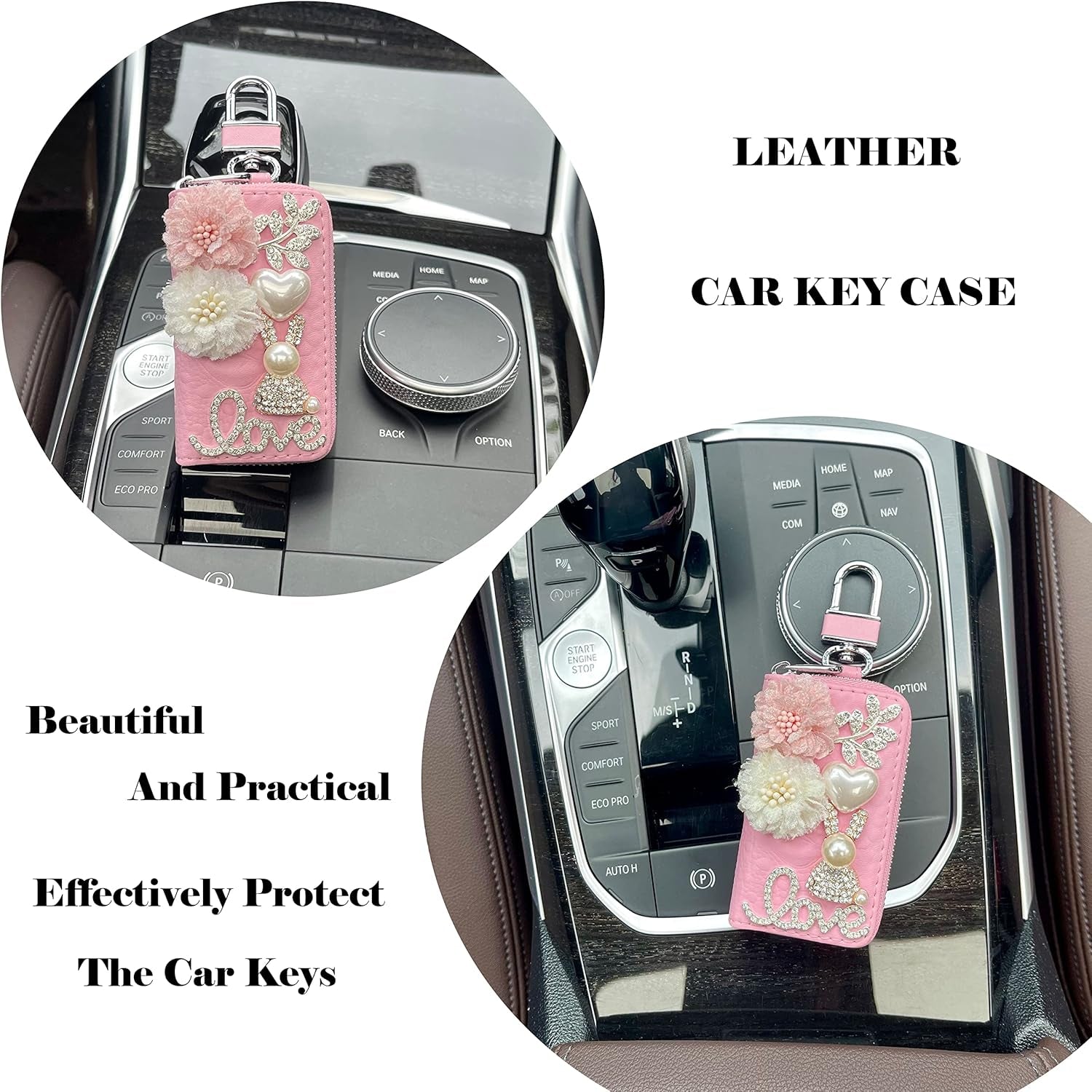 Car Key Case Holder Key Fob Protector Leather Car Smart Key Chain Holder Keyring Zipper Bag Key Fob Cover Case
