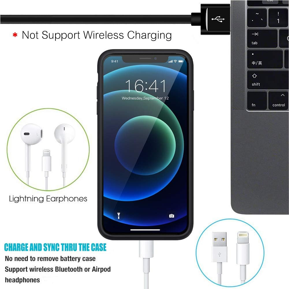 Battery Case for Iphone 12/12 Pro, [Upgraded] 7000Mah Rechargeable Portable Charging Case for Iphone 12/12 Pro (6.1 Inch) Extended Battery Pack Protective Charger Case (Black)