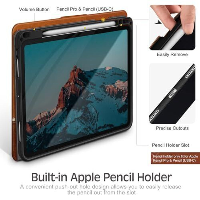 Case for Ipad Pro 13 Inch Case (2024, M4) with Pencil Holder, Vegan Brown