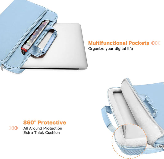 360 Protective Laptop Shoulder Bag Compatible with Macbook Air 15 M4 A3241 M3 A3114 M2 A2941/Pro 16 Inch M4 M3 M2 M1, 15-15.6 Inch Notebook,Matching Color Sleeve with Belt, Airy Blue